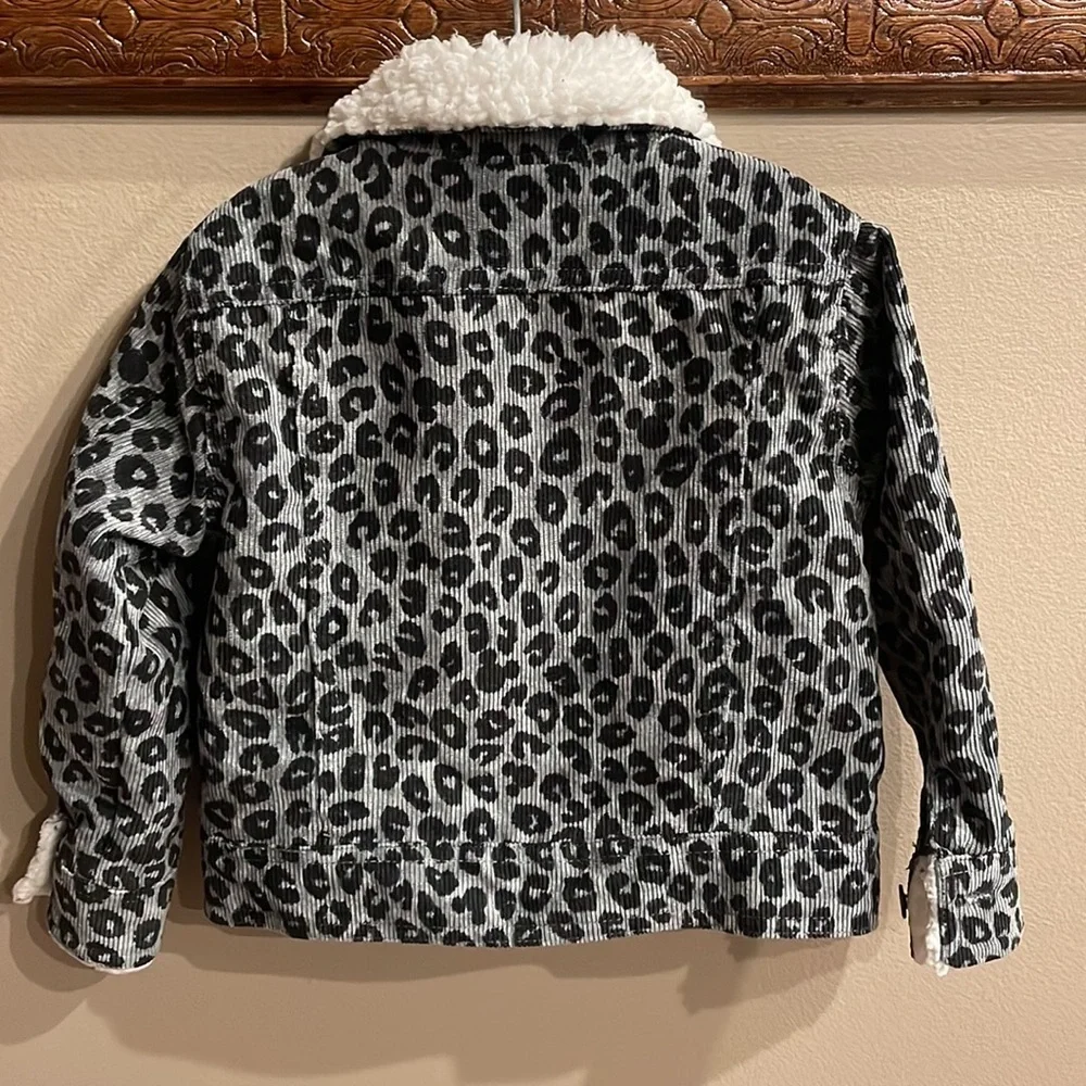 Disney baby girls MICKEY MOUSE corduroy faux Sherpa jacket gray animal pockets 2